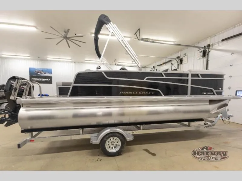 Slide: The Image of 2026 Vectra Classic 21 RL pontoon boat in a garage. - 4