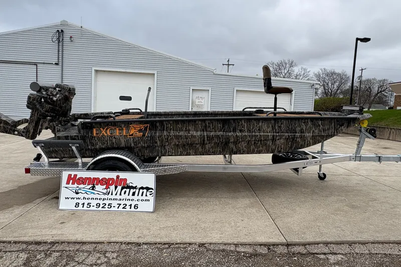 The Image of 2026 Excel 1860 F4 Pro boat on trailer at Hennepin Marine dealership. - 1