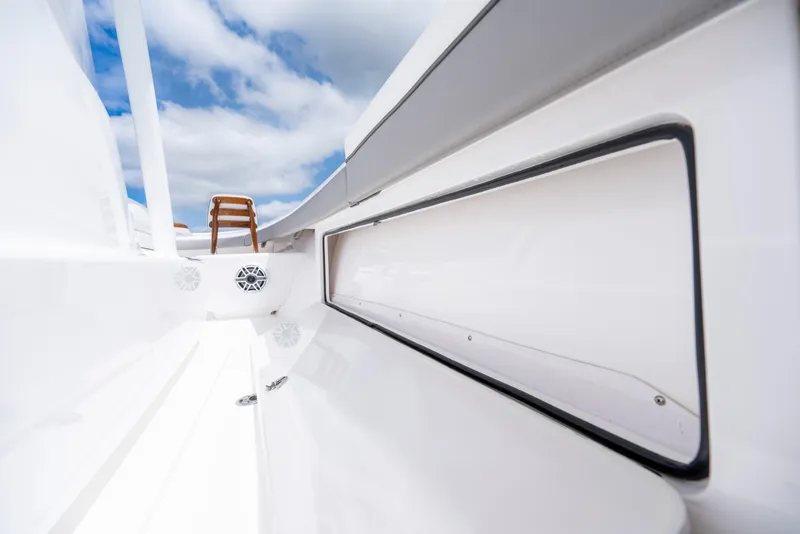 Slide: The Image of 2025 Valhalla Boatworks V-33 interior detail with sleek white design and modern features. - 25