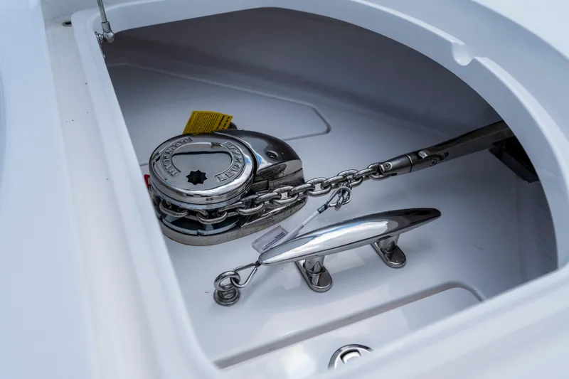 Slide: The Image of Anchor chain mechanism on 2025 Valhalla Boatworks V-33, showcasing marine hardware. - 7