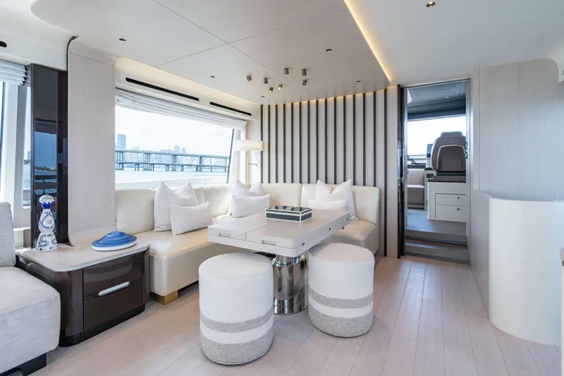 Slide: The Image of Luxurious interior of 2022 Azimut 78 yacht with modern decor and panoramic windows. - 26
