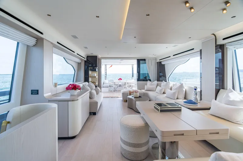 Slide: The Image of Luxurious interior of 2022 Azimut 78 yacht with elegant furnishings and ocean view. - 27