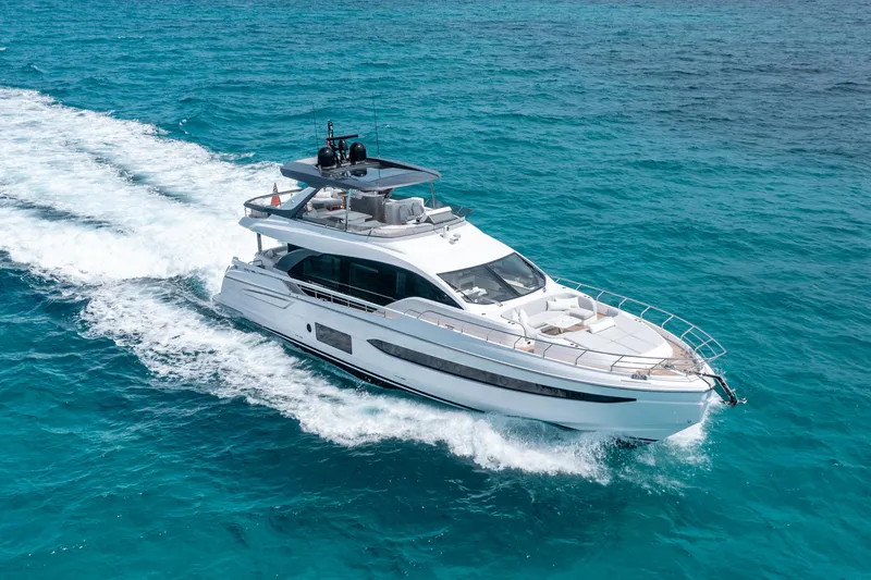Slide: The Image of Luxury Azimut 78 yacht cruising on clear blue ocean waters, 2022 model. - 3
