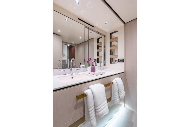 Slide: The Image of Luxurious bathroom interior of 2022 Azimut 78 yacht with modern fixtures and elegant design. - 42