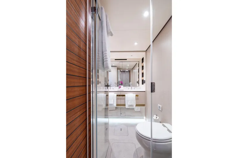 Slide: The Image of Luxurious bathroom interior of 2022 Azimut 78 yacht with modern fixtures and elegant design. - 43