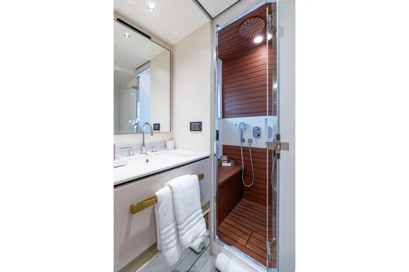 Slide: The Image of Luxurious bathroom on 2022 Azimut 78 yacht with modern shower and sleek vanity. - 48
