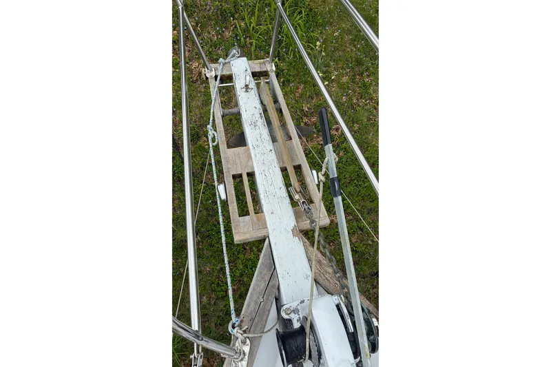 Slide: The Image of Bow of 1979 Downeast DE38 sailboat with anchor and rigging details. - 27