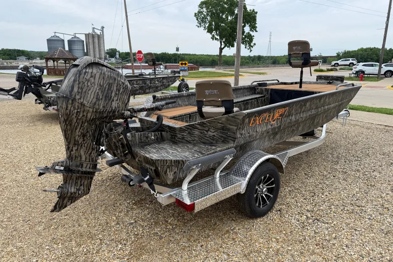 Slide: The Image of 2026 Excel 1860 Viper F4 boat with camouflage design on a trailer. - 5