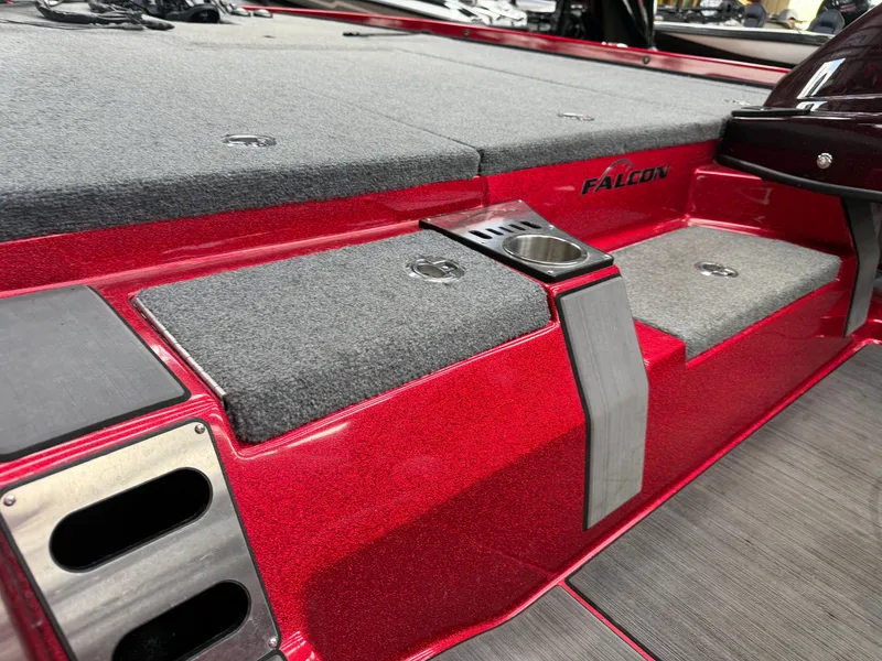 Slide: The Image of Falcon T20TE 2022 boat with red deck and gray carpet. - 12
