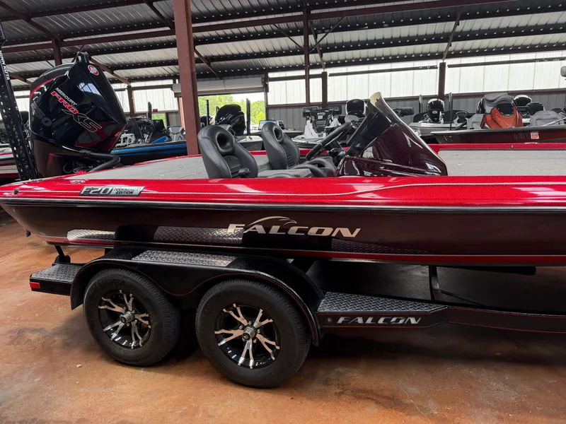 Slide: The Image of Red Falcon T20TE boat 2022 in warehouse. - 2