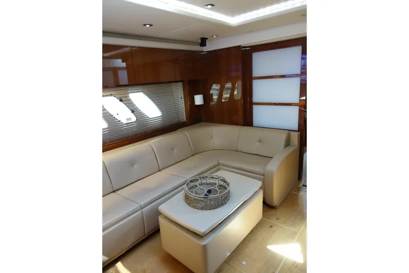 Slide: The Image of Luxurious interior of 2012 Sea Ray Sundancer 540 yacht with beige leather seating. - 27
