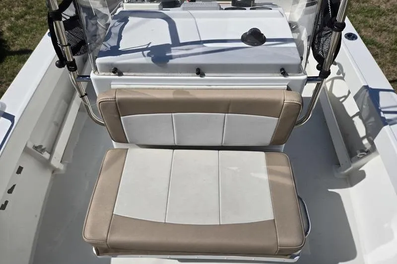 Slide: The Image of 2018 Parker 1801 Center Console boat interior with cushioned seating and console. - 3