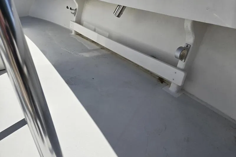Slide: The Image of Interior view of a 2018 Parker 1801 Center Console boat, showcasing clean deck space. - 4