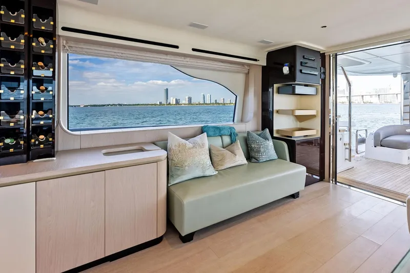 Slide: The Image of Luxurious interior of 2021 Azimut Fly 78 yacht with ocean view and elegant seating. - 16
