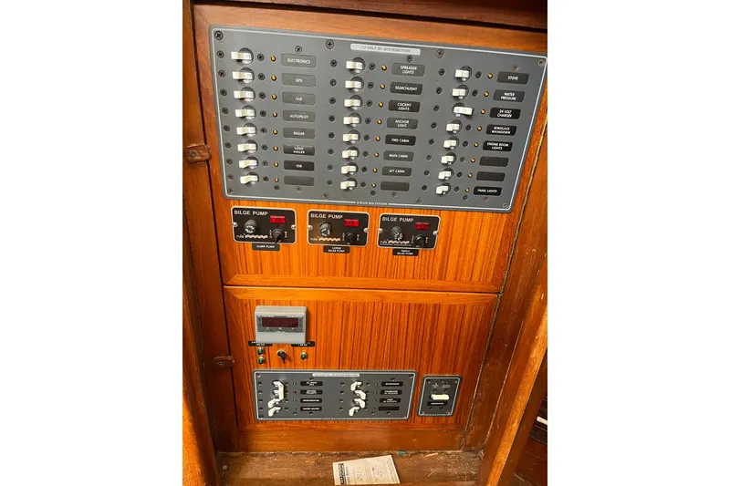 Slide: The Image of Electrical control panel on a 1980 Cheoy Lee 43 Pilot House yacht. - 79