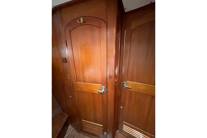 Slide: The Image of Wooden interior doors on a 1980 Cheoy Lee 43 Pilot House yacht. - 68