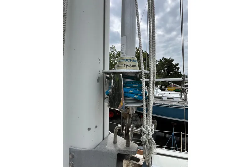 Slide: The Image of Close-up of rigging on a 1980 Cheoy Lee 43 Pilot House sailboat. - 13