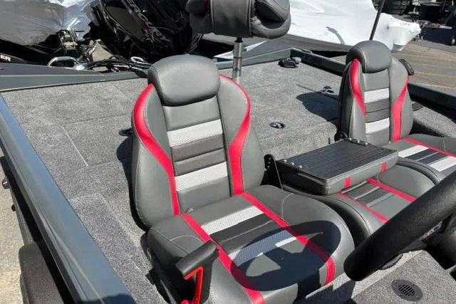 Slide: The Image of 2026 Ranger RT188 boat interior with gray and red seats, showcasing modern design. - 8