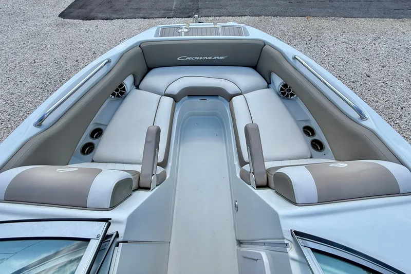 Slide: The Image of 2023 Crownline Eclipse E235 XS boat interior with spacious seating and modern design. - 10