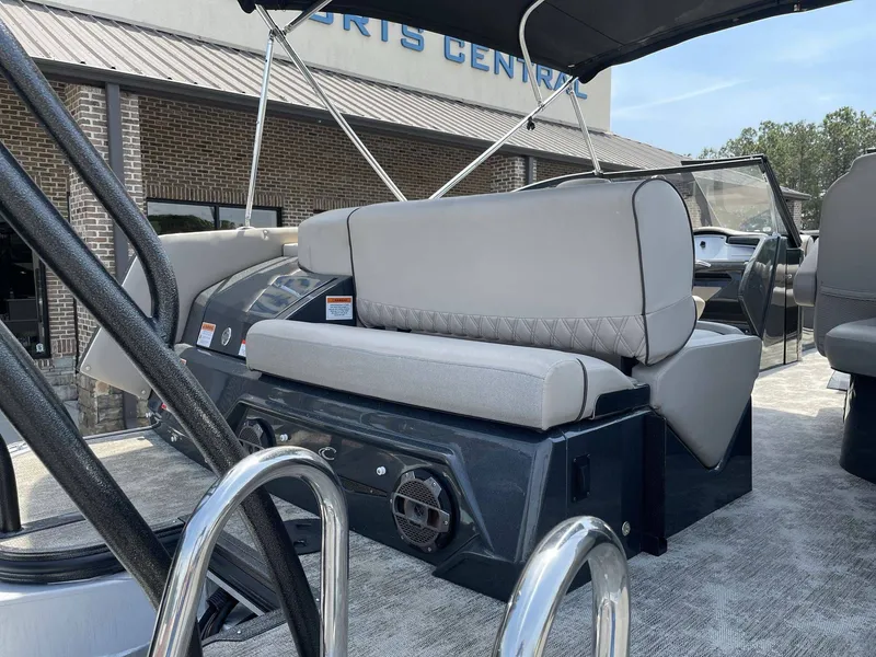 Slide: The Image of Interior of a 2021 Crest 270 Continental boat with gray seating. - 23