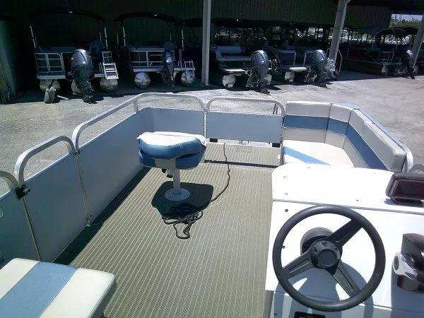 Slide: The Image of PlayCraft Laker 14' Minitoon 2022 pontoon boat interior view. - 10