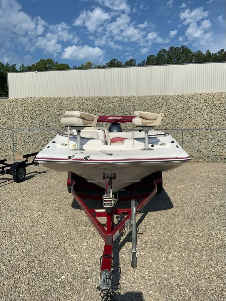Slide: The Image of 2005 Hurricane GS202 boat on trailer, front view. - 9