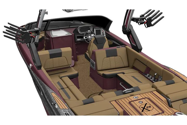 Slide: The Image of Manufacturer Provided Image: 2022 MasterCraft X26 boat interior with luxurious seating and advanced dashboard. - 8