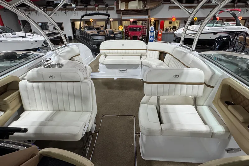 Slide: The Image of Luxurious 2018 Cobalt boat interior with white leather seating and modern design. - 11