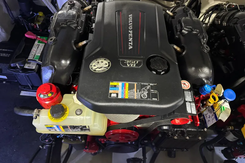 Slide: The Image of Volvo Penta 350 V8 engine in a 2018 Cobalt boat, detailed view. - 20