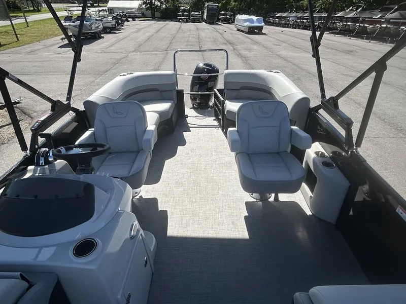 Slide: The Image of Interior of 2024 Lowe SS230 WV pontoon boat with luxurious seating. - 10