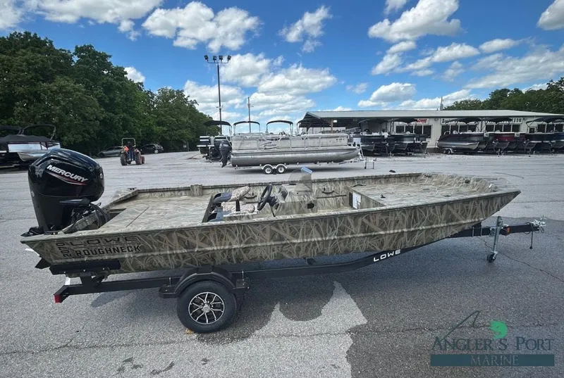 The Image of 2026 Lowe ROUGHNECK 2070 SC boat on trailer outdoors. - 1