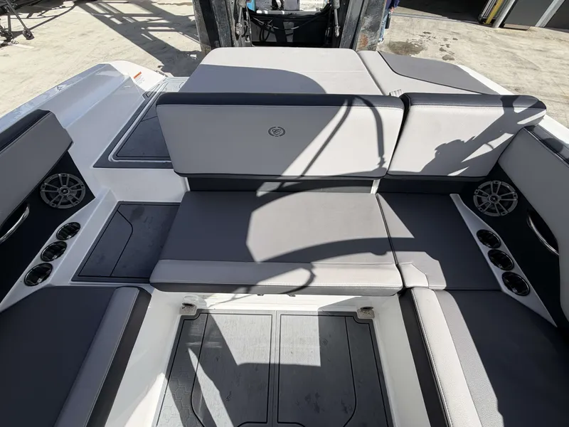 Slide: The Image of Interior of 2025 Cobalt CS23 Surf with gray upholstery. - 4