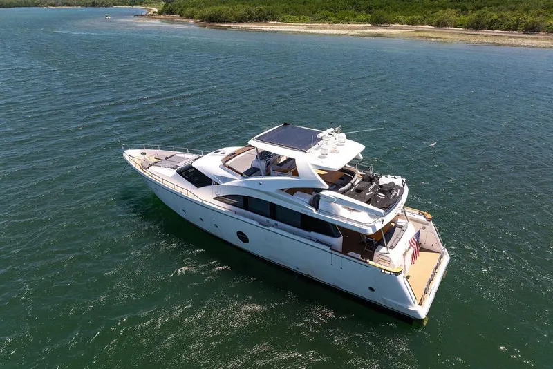 Slide: The Image of Luxury 2008 Aicon 75 yacht cruising on serene waters near a lush shoreline. - 6