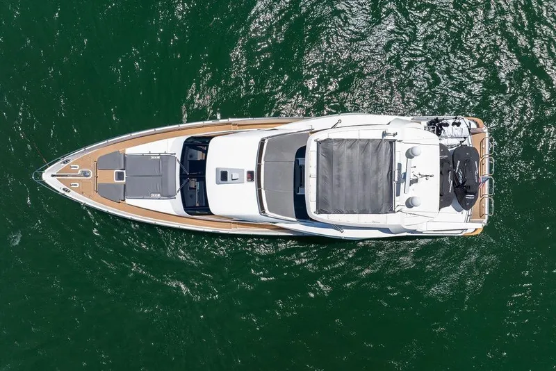 Slide: The Image of Aerial view of 2008 Aicon 75 yacht on green water. - 9