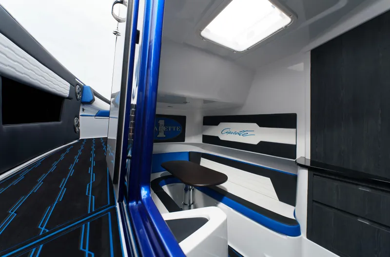 Slide: The Image of Manufacturer Provided Image: Interior of 2024 Cigarette 42 Auroris boat with modern seating and sleek design. - 10