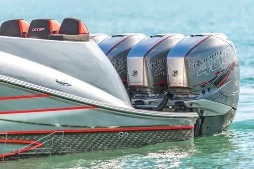 Slide: The Image of 2021 Concept 44' Open Deck boat with four powerful Racing 400 engines. - 19