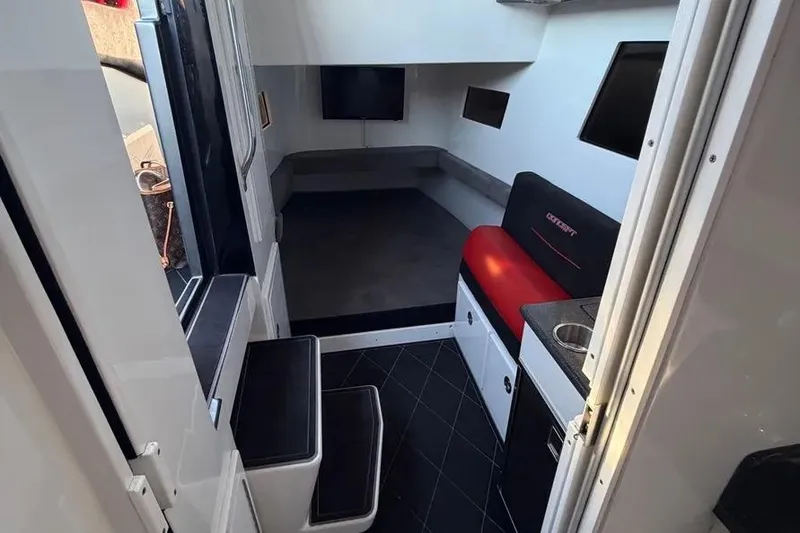 Slide: The Image of Interior of 2021 Concept 44' Open Deck boat with seating and TV. - 54