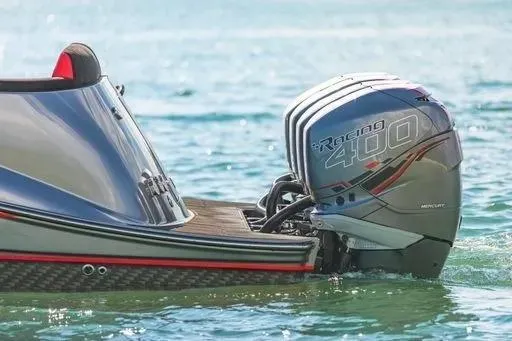Slide: The Image of 2021 Concept 44' Open Deck boat with powerful Racing 400 engine on water. - 7