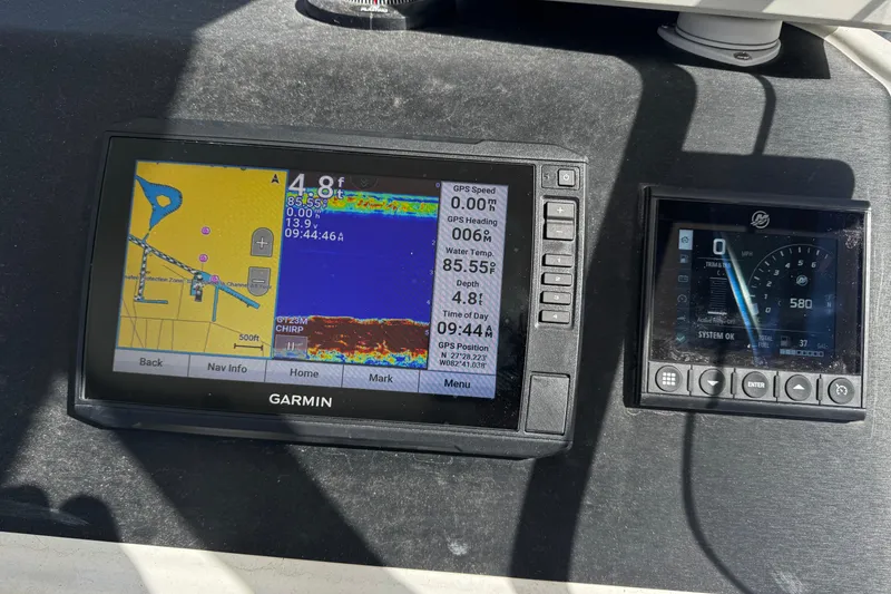 Slide: The Image of Garmin navigation display on 2024 Beneteau Flyer 8 SPACEdeck boat dashboard. - 13