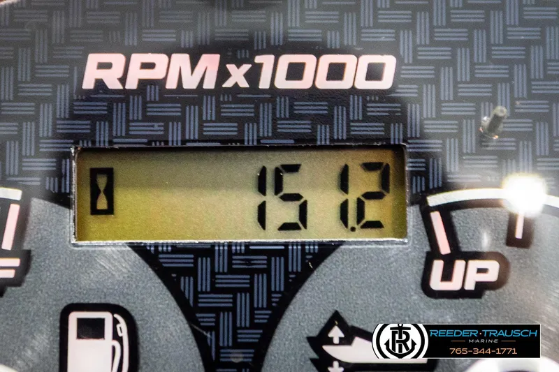 Slide: The Image of Close-up of a 2022 Godfrey Sweetwater 2286 RPM gauge displaying 1512 RPM. - 34