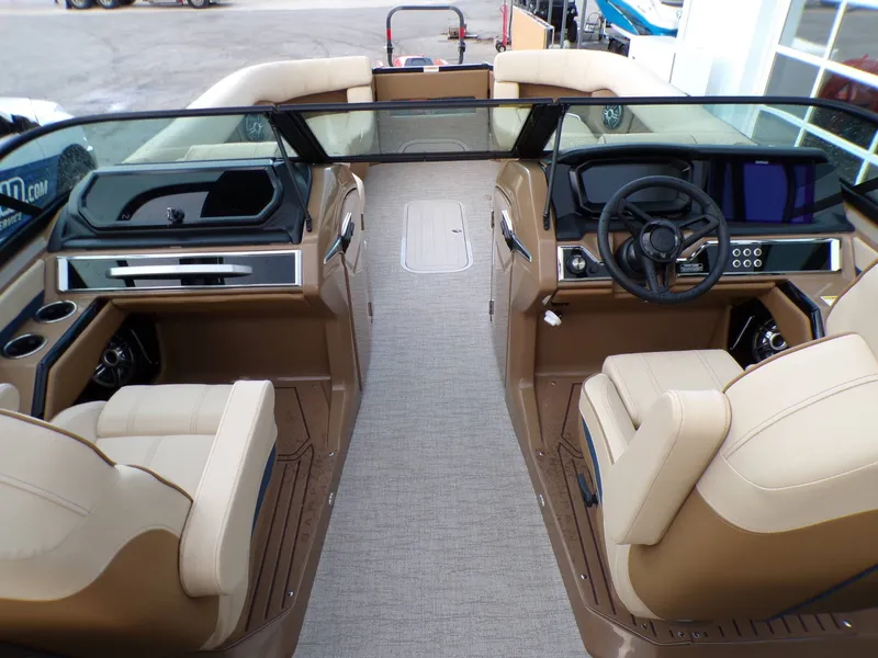 Slide: The Image of Interior of 2026 Godfrey SanPan ULW with modern seating and controls. - 21