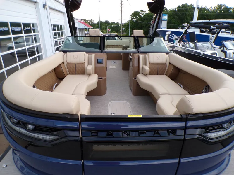 Slide: The Image of Luxurious interior of the 2026 Godfrey SanPan ULW pontoon boat. - 27