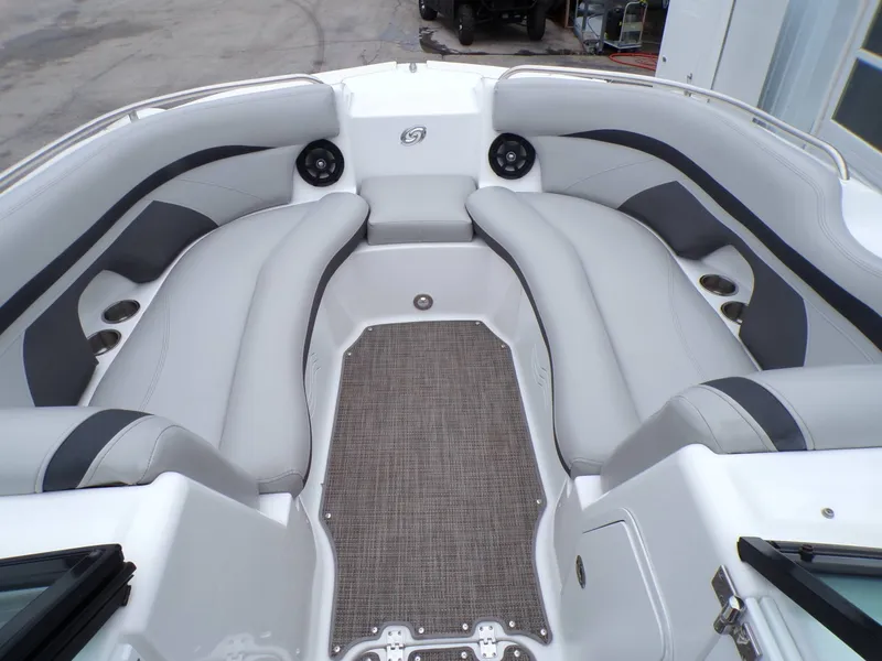 Slide: The Image of Interior of a 2018 Hurricane 2400 SD boat with gray seating. - 11