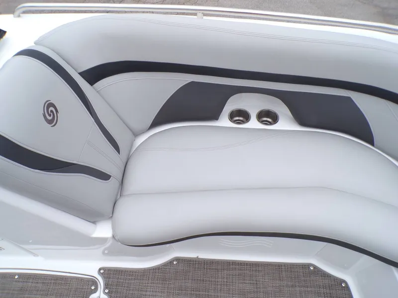 Slide: The Image of Interior of a 2018 Hurricane 2400 SD boat with gray upholstery. - 14