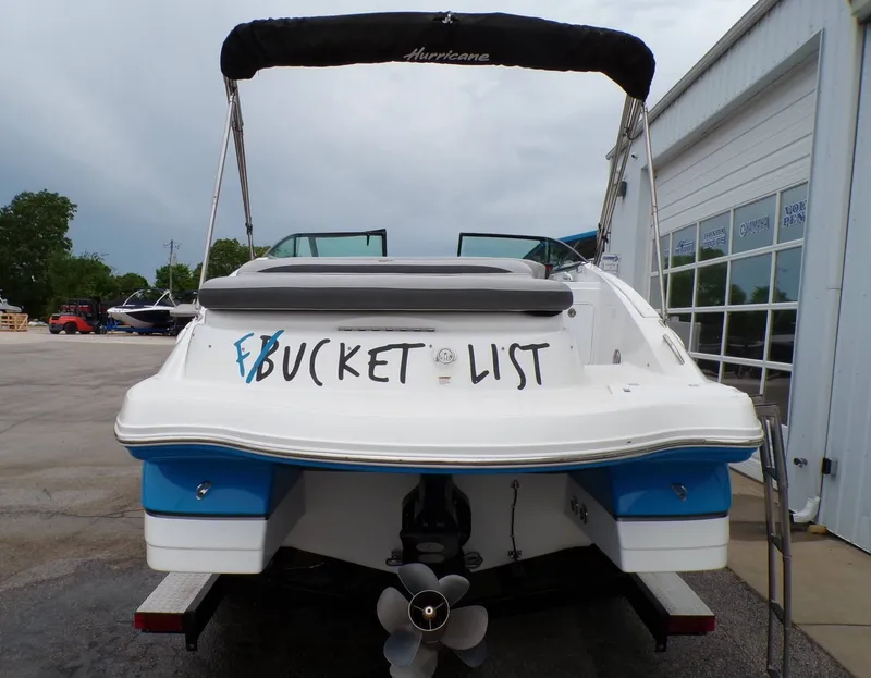 Slide: The Image of 2018 Hurricane 2400 SD boat with "Bucket List" lettering. - 5