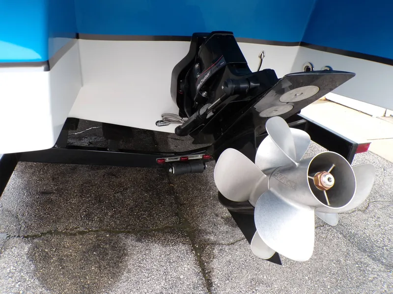 Slide: The Image of Hurricane 2400 SD 2018 boat drive and propeller close-up. - 8