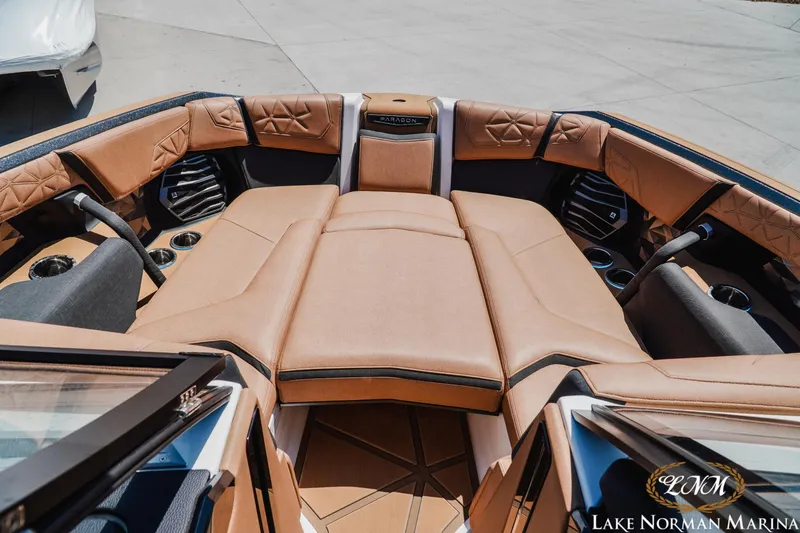 Slide: The Image of Luxurious interior of 2024 Nautique Super Air Nautique G25 Paragon boat at Lake Norman Marina. - 27