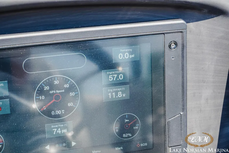 Slide: The Image of Dashboard of a 2020 Bennington 25QXSBIO boat showing GPS speed and engine data. - 18