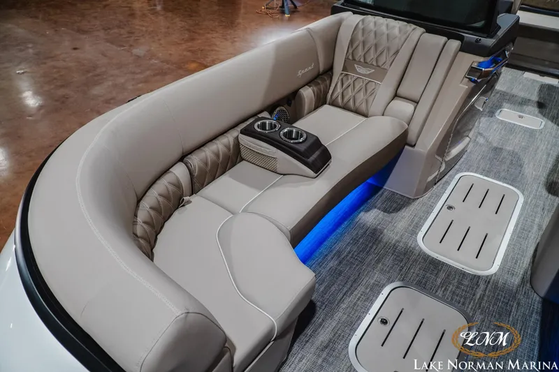 Slide: The Image of Luxurious seating on 2026 Bennington 27QXSBAT2 boat with elegant upholstery and ambient lighting. - 21