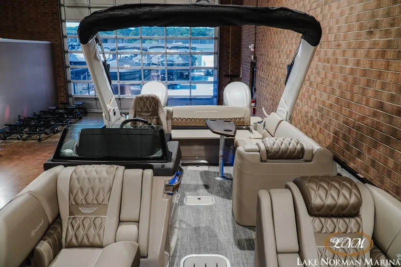 Slide: The Image of Luxurious 2026 Bennington 27QXSBAT2 pontoon boat interior at Lake Norman Marina. - 22